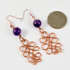 Natural Amethyst Crystal Beads Handmade Earrings Copper Wire Wrapped Gemstone