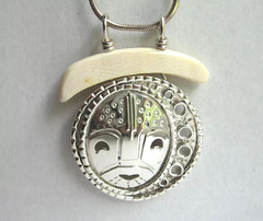 Signed Sterling Silver Lisa Mccormick Alaska Intuit Eskimo Mask Pendant & Chain