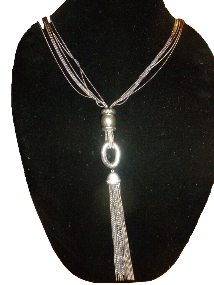 Vintage Silver Tone Statement Necklace 30″ Chico’s Tassel
