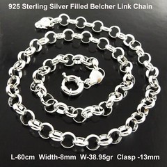 Chain Real 925 Sterling Silver Filled Solid Belcher Bolt Ring Necklace 60cm