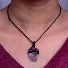Handmade Natural Raw Amethyst Healing Stilbite Micro Macrame Crystal Necklace
