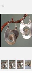 Handmade Artisan Modernist Spiral Drop Earrings Hammered Silver Boho Statement