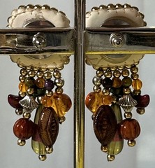 Handmade Shades Of Green Acrylic Stitched & Beaded Stud Earrings 2.25 Inches