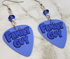 Family Guy Guitar Pick Earrings with Blue Swarovski Crystals
