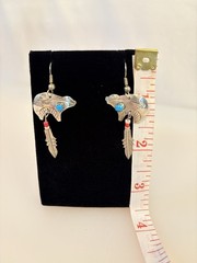Sterling Silver Bear And Feather Earrings With Red And White Beads