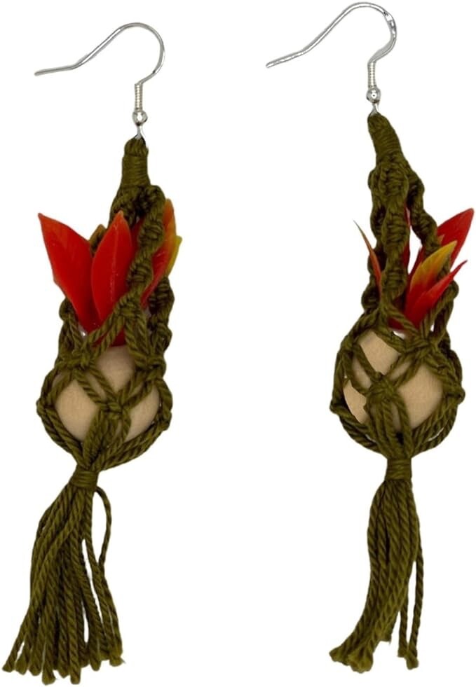 Plant in a Pot Macrame Earrings -Bohemian Style – Lightweight Quality Earrings