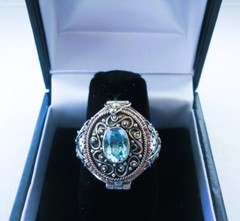 Handmade Sterling Silver Blue Topaz Poison Ring – Sizes 7-8-9-10