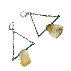 Handmade Boho Citrine Rough Faceted Beaded Dangle Chandelier 3.5″ Earrings