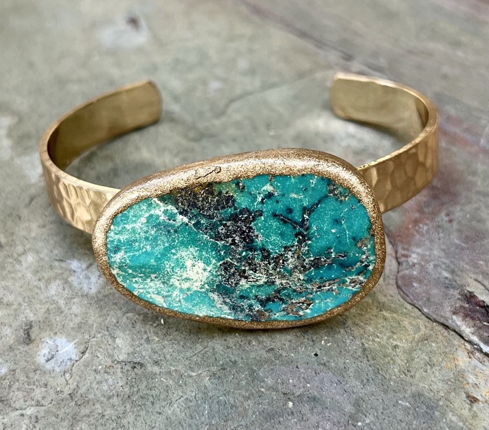 Barse NWT Blue Green Faceted Turquoise Golden Bronze Cuff Bracelet