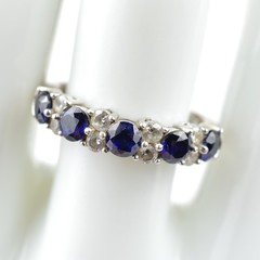 925 Sterling Silver Blue & Clear CZ Alternating Band Ring – Indonesia – Sz 7.75
