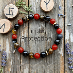 Carnelian Black Tourmaline Tiger Eye Beaded Triple Protection Stretch Bracelet