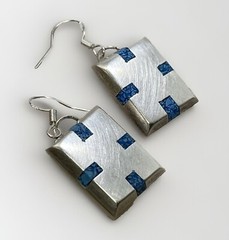 Handmade Taxco 925 Sterling Denim Lapis Inlay Rectangular Hook Earrings 12.2g