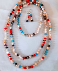 Faceted MULTI-COLOR CRYSTAL hand tied bead necklace set 58 INCHES