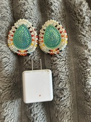 Native American Hand Made Beaded Teardrop Earrings posts with lever back.