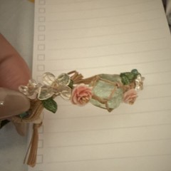 Floral Charm Bracelet Green Rough Stone Adjustable Bolo Cord Resin Glass
