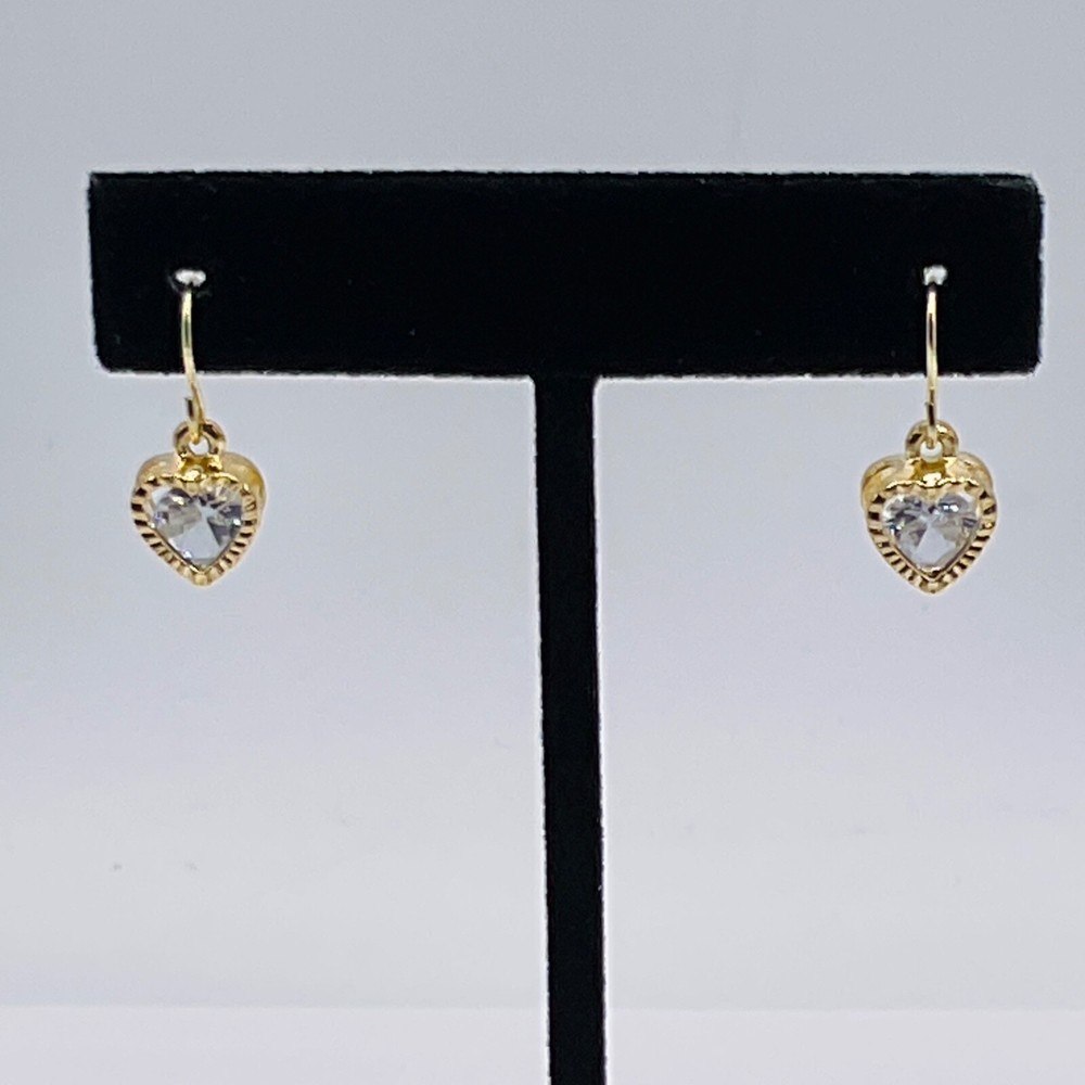 Heart Earrings CZ Rhinestone Cage Dainty Boho Charm Pendant 18k Gold Plated Hook
