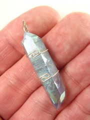 1.6″/43mm Aqua Aura Quartz sterling silver wire wrapped Pendant #325
