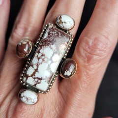 Large Stone! Wild Horse Turquoise 5-Stone Beaded Copper Ring Size Adj. 5-10