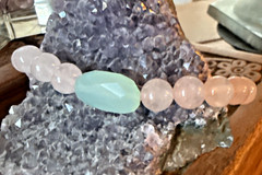 STACKABLE ENERGY BRACELET Seafoam Green CHALCEDONY PINK ROSE QUARTZ Heart Chakra