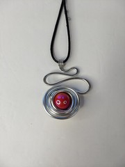 Silver Tone Swirl Red Marble Pendants Necklace Art to Wear Modern Abstract
