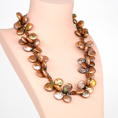Cultured Freshwater Coin Pearl Necklace Sterling Silver 15in Bronze Iridescent