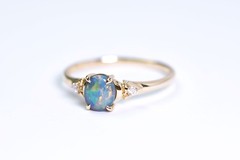 Australian Black Opal & Diamond Engagement Wedding Ring in 14k Yellow Gold