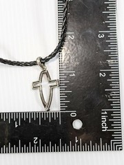 Artisan Black Leather Cord Silver Tone Cut Out Cross Pendant Necklace 20 Inches