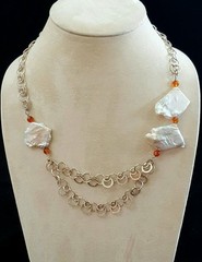 Necklace Large Blister Pearls Carnelian Stone 925 Silver Chain Handmade USA