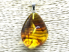 AMBER PENDANT With Insect Fossil Baltic Amber Drop Insects Silver 925 6,3g 11413