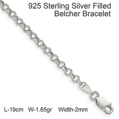 Bracelet 925 Sterling Silver Filled Solid Ladies 2mm Belcher Rolo Bangle 19cm