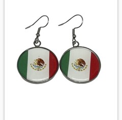 Mexico Flag Earrings Stainless Steel Hypoallergenic Round Jewelry Handmade