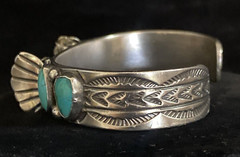 Vintage Navajo Sterling Silver & Turquoise Watch Cuff Bracelet 35.2 g