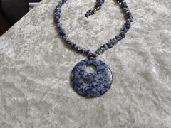 Sodalite Pendant Necklace 19” Round Stone Pendant ~ Lobster Claw Clasp Artisan