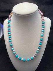 Sterling Silver Flower Sugilite & Round Turquoise Beaded Necklace 19”