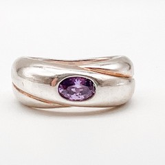 Sterling Silver Modernist Ring/Faceted Purple Glass/Flush‑Set/Artisan/Sz 5.5