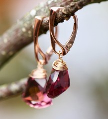 Handmade Wire Wrapped Lab Made Kunziite Earrings 14k Rose Gold Filled