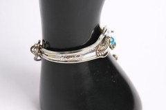 Vintage Southwestern Hand Crafted Fork Link Bracelet w/Turquoise & Coral Accents