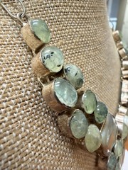 925 Silver Prehnite Agate Slice Bib Necklace Druzy Tourmaline Geode Boho Jewelry