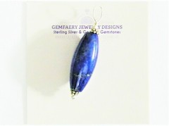 Spectacular Large Sterling Silver Natural LAPIS Oval Tube Pendant…Handmade USA