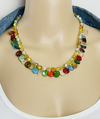 Colorful Glass Disc Bead Necklace 19 in