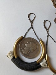 Sterling Silver And Brass Dangle Earrings Ethnic Wrapped Cord