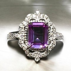 Lab Made Alexandrite Ring in Solid 10K White Gold , June birthstone Size 7