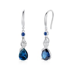 Fancime Blue Topaz Earrings Pear Dangle Drop Pendent 925 Sterling Silver