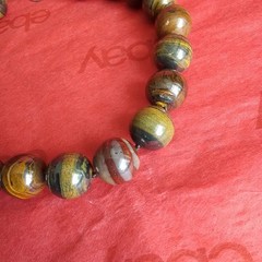 Tiger’s Ox’s Eye Beaded Necklace, Sterling Silver Toggle Clasp, 17″L, 20mm Beads