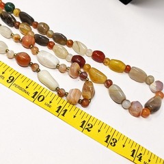Natural Polished Agate Stone Necklaces Set of 2 at 22″ and 28″ Multicolor VTG