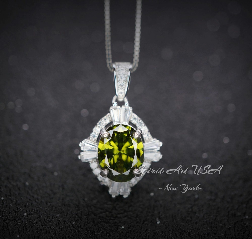 Peridot Necklace – Oval Cut – Sterling Silver Green Peridot Pendant – 2 CT