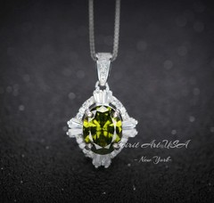 Peridot Necklace – Oval Cut – Sterling Silver Green Peridot Pendant – 2 CT