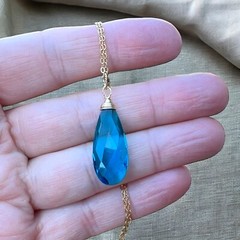 Gorgeous Glowing Lab Made Neon Blue Apatite Pendant in 14k Gold Filled, Handmade