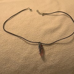 Pink Quartz Point Pendant Necklace Boho Style Leather Cord Black Pink Silver