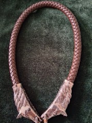 Dragon Torc Silver Brown Leather Hand Made Celtic Viking Norse